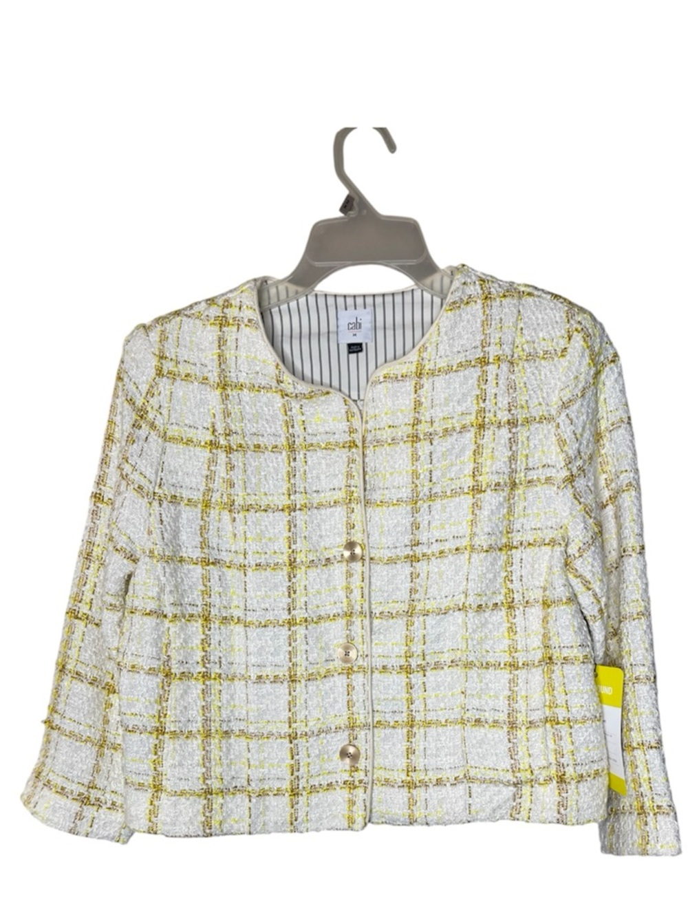Cabi CoCo White & Yellow Tweed Blazer Sz M - Picture 2 of 7